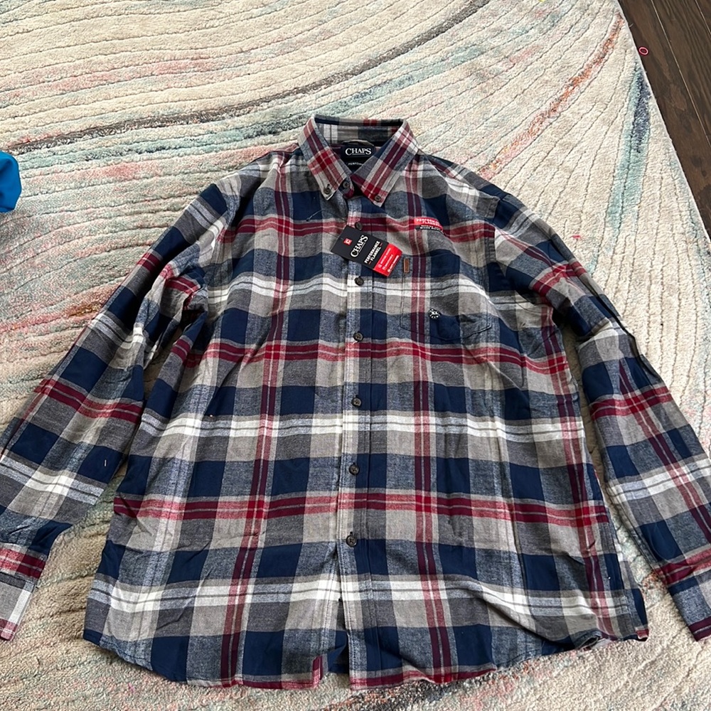 Chaps Performance Flannel Long Sleeve Button Down Shirt. Size XL